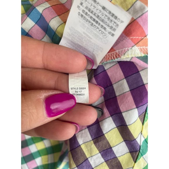 J. Crew Button-Front Gingham Rainbow Tank Top Camisole Stretch Cotton size 8 - Picture 11 of 12